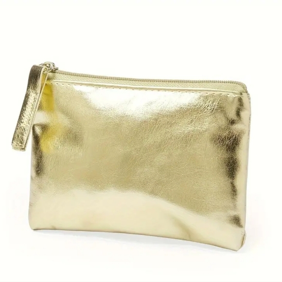 None Handbags - Metallic Bag Cosmetic Makeup, Gold or Pink